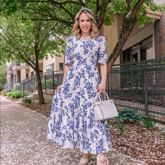 Chicwish Dresses & Skirts - Blue Floral Faux-Wrap dress